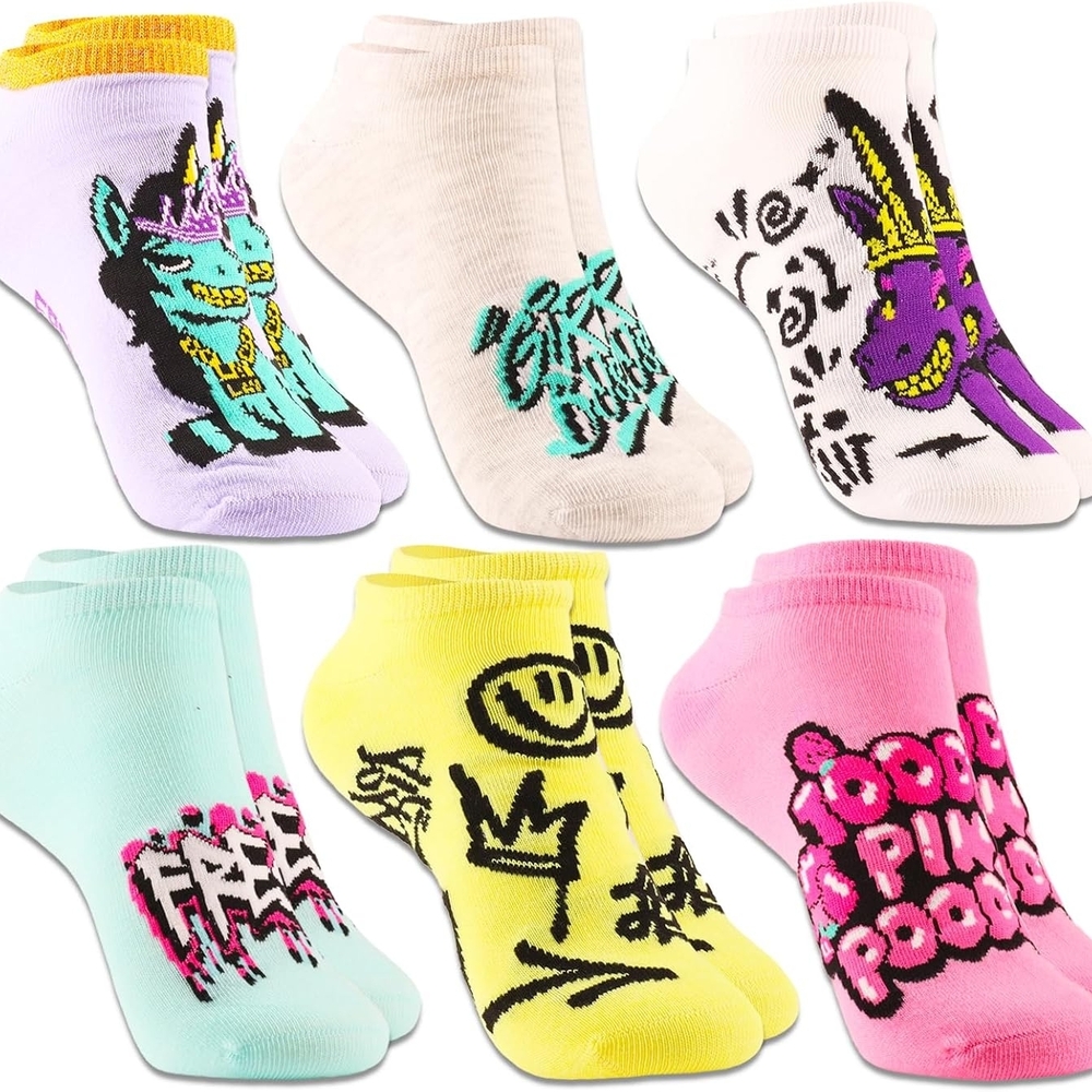 6 pairs No Show Socks That Girl Lay Lay Size L (shoe size 4-10)
